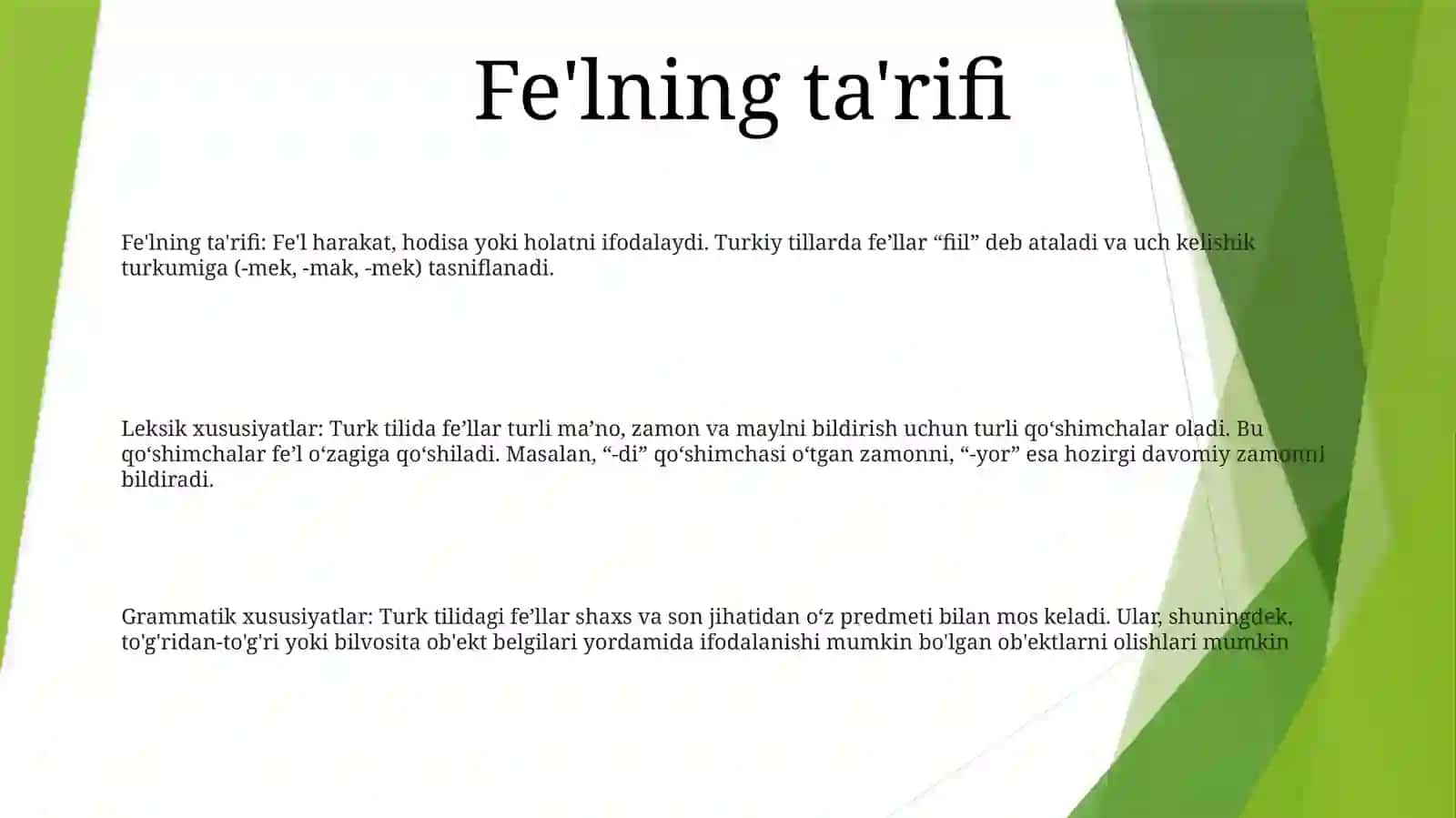 Fe‘Lning Ta'Rifi Va Leksik, Grammatik Xususiyatlari 2