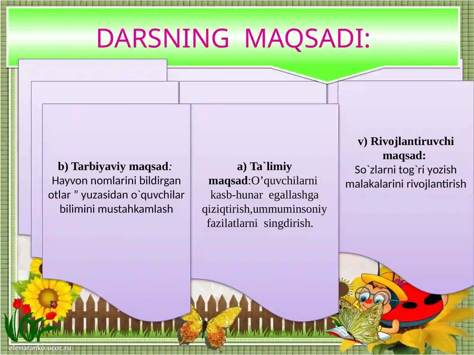 3-sinf Ona tili dars ishlanma. Hayvon nomlarini bildirgan otlar 2