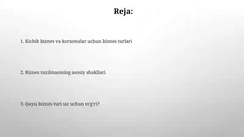 Kichik biznes va korxonalar uchun biznes turlari 2