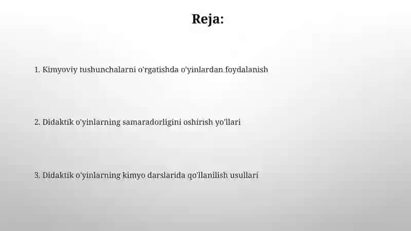 Kimyo darslarida didaktik o'yinlardan foydalanish usullari 2