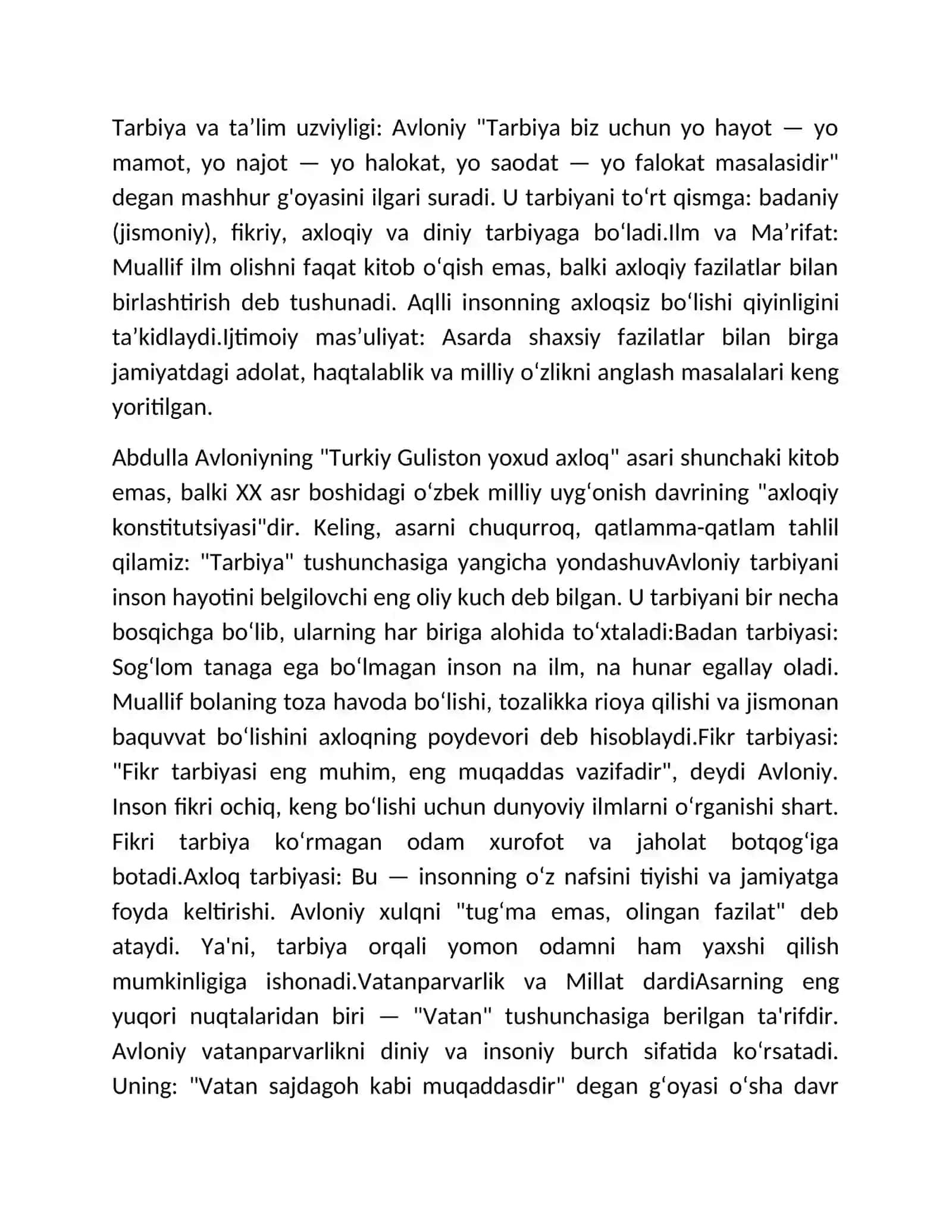 Abdulla Avloniyning "Turkiy guliston yoxud axloq" asarining tahlili 2
