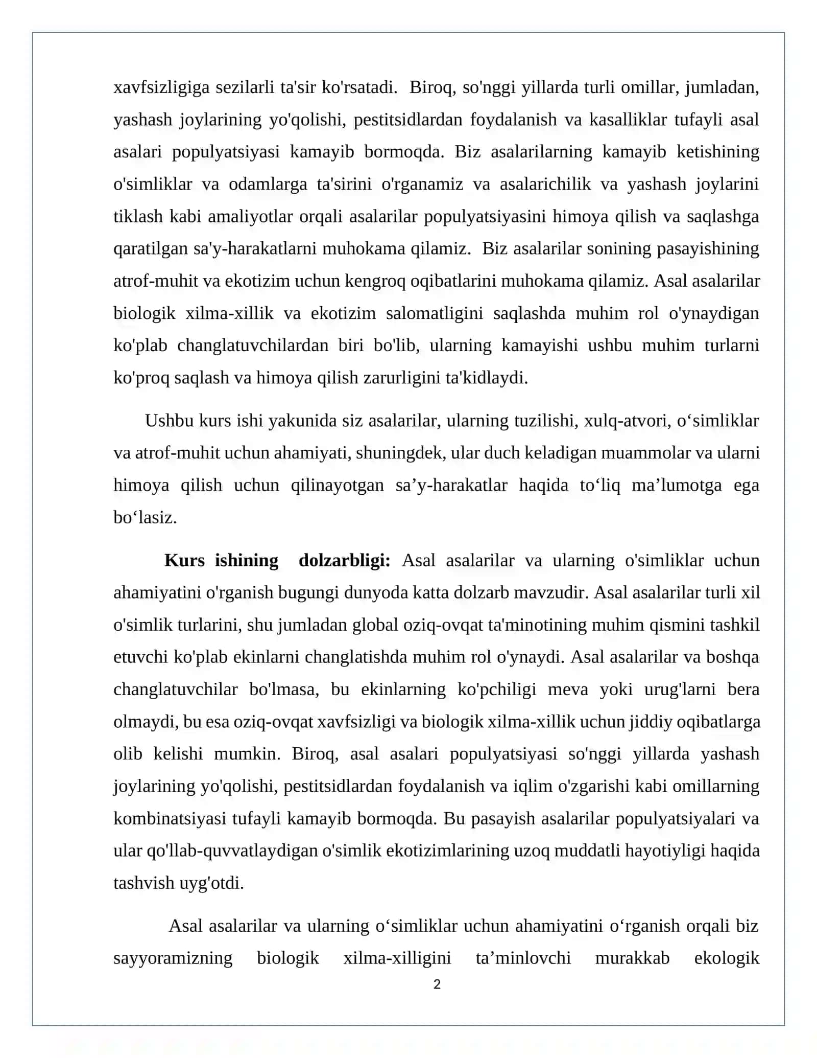 Asalar xatti-harakatlari 2