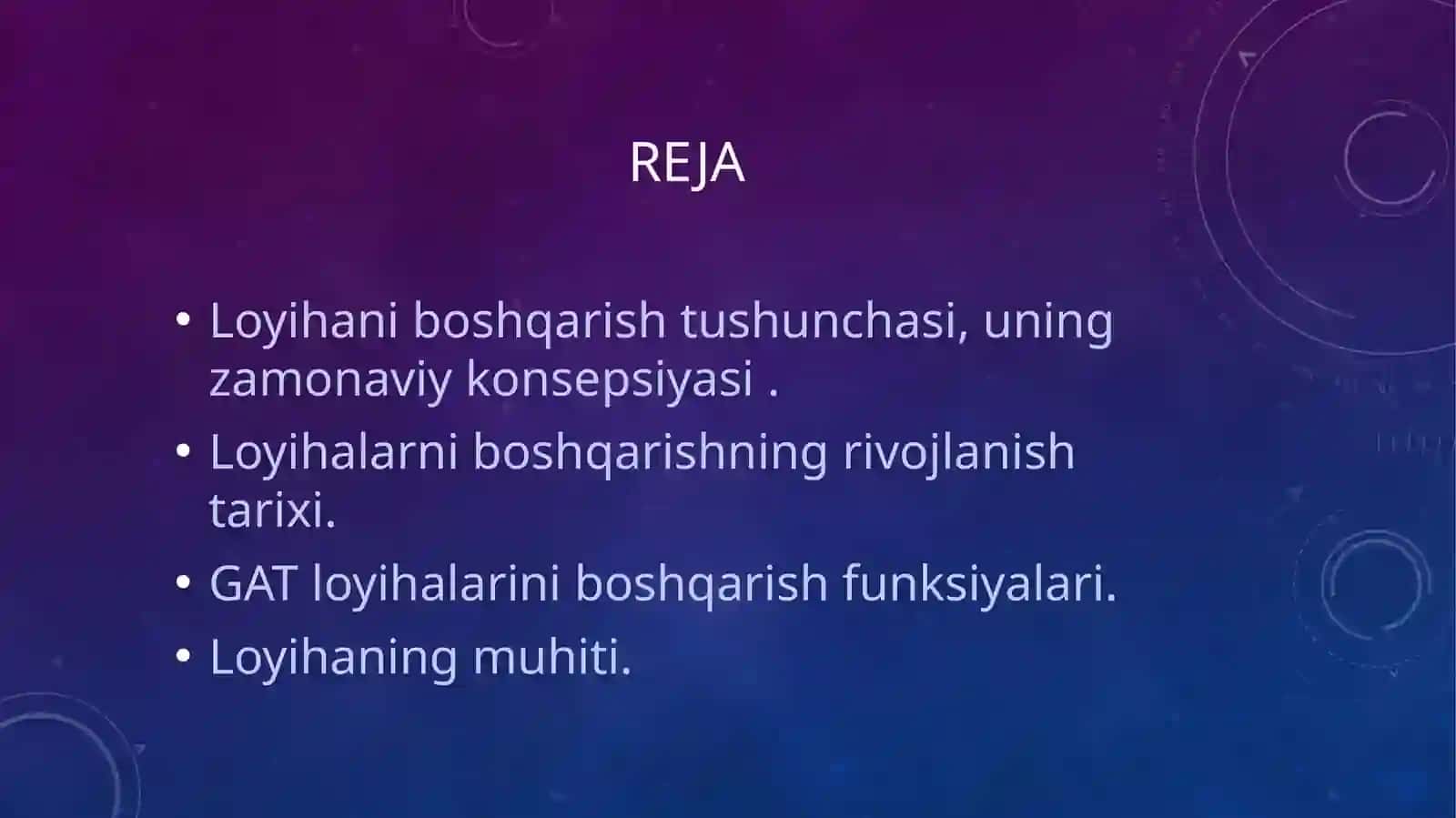 Loyihani boshqarishni tashkil etish va uning bizness jihatlari 2