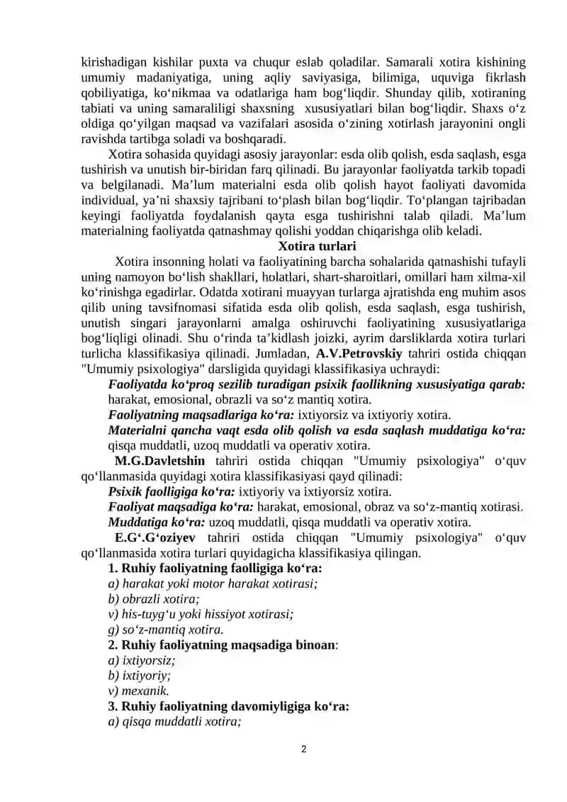 Xotira va Tafakkur 2