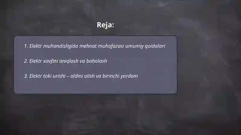 Elektr muhandisligida mehnat muhofazasi talablari 2