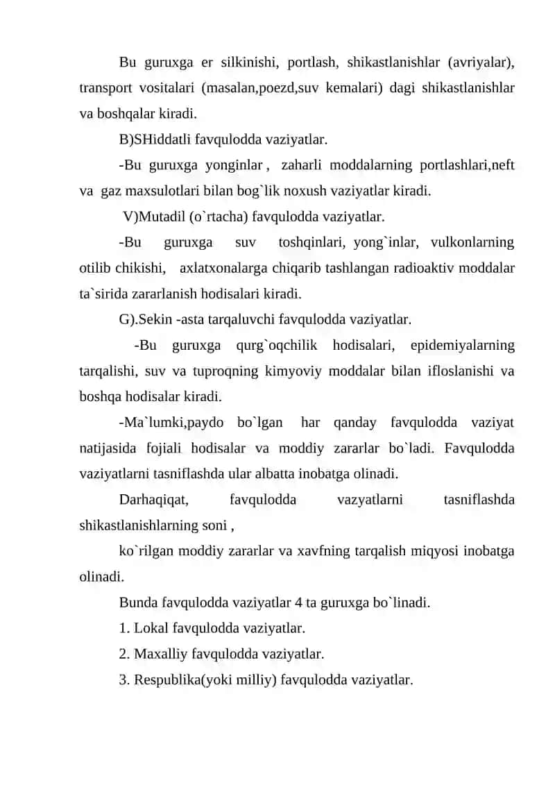 Favqulodda vaziyatlarning tasnifi 2