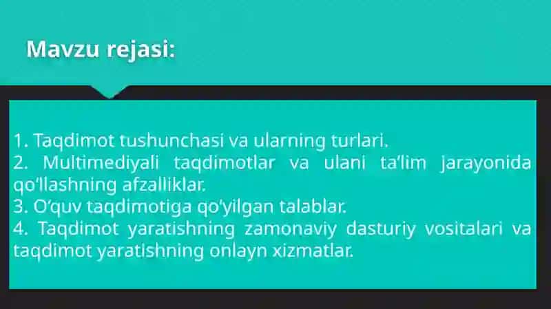 Taqdimotlar va standart shablonlar 2