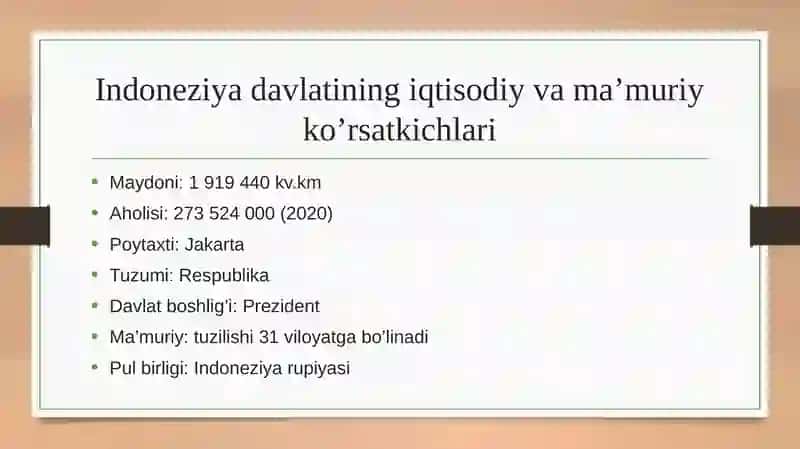 Indoneziyadavlatining makroiqtisodiy ko’rsatkichlari tahlili 2