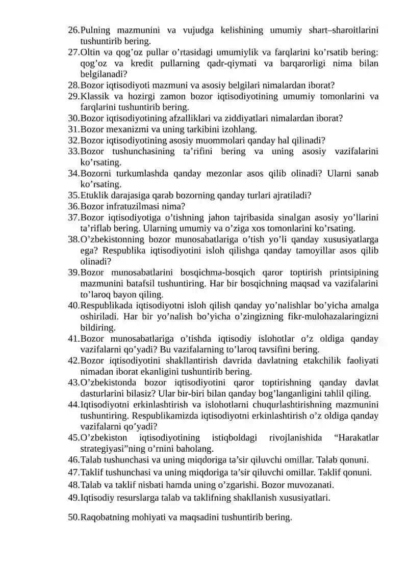 IQTISODIYOT NAZARIYASI FANIDAN SAVOLNOMA 2