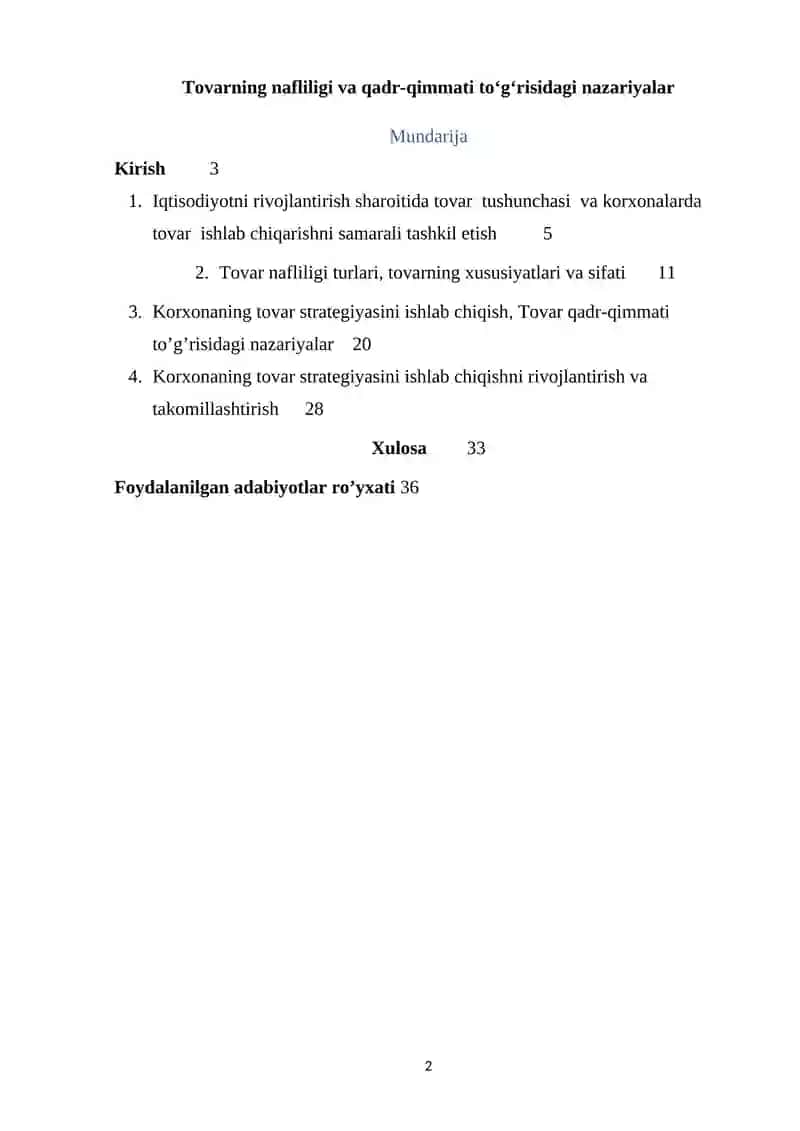 O'zbekiston Respublikasi Oliy va O'rtacha Maxsus Ta'lim Vazirligi Kurs Ishi 2