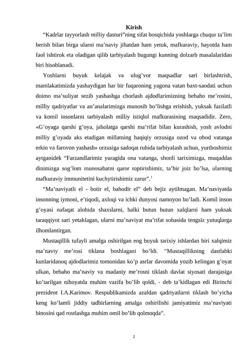 "O’QUVCHILARNI VATANPARVARLIK XISSIYOTINI TARBIYALASH" 2