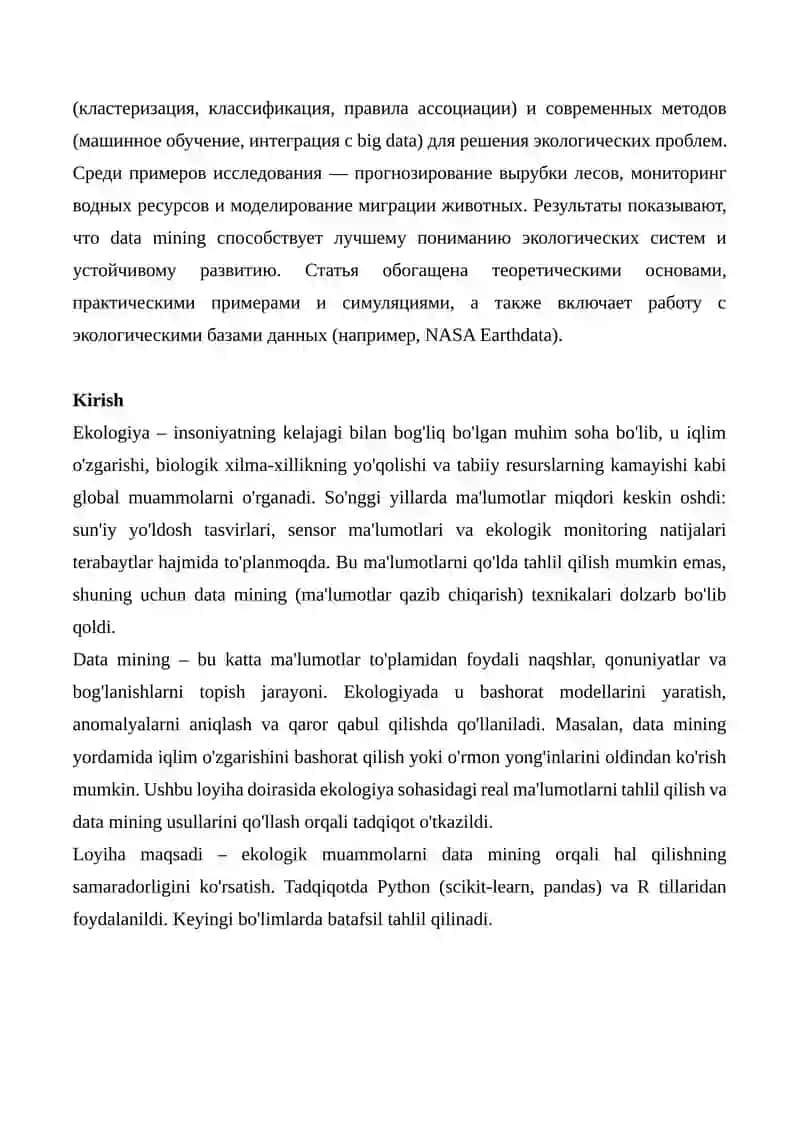 Data Mining usullari yordamida ekologik muammolarni tahlil qilish va bashorat qilish 2