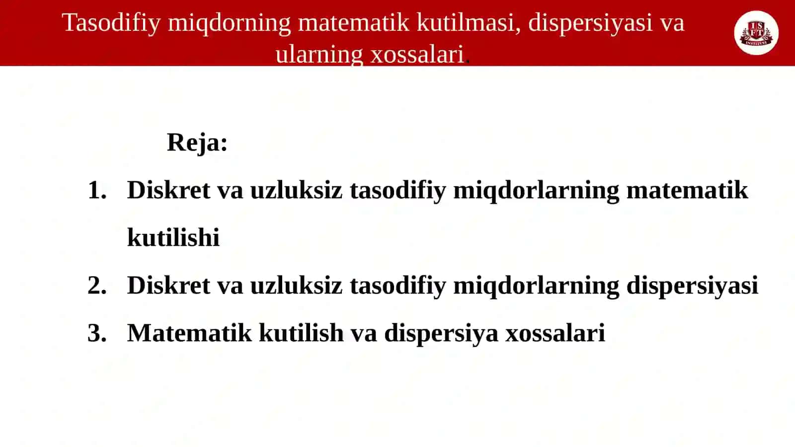 Tasodifiy miqdor va uning taqsimot funksiyasi 2