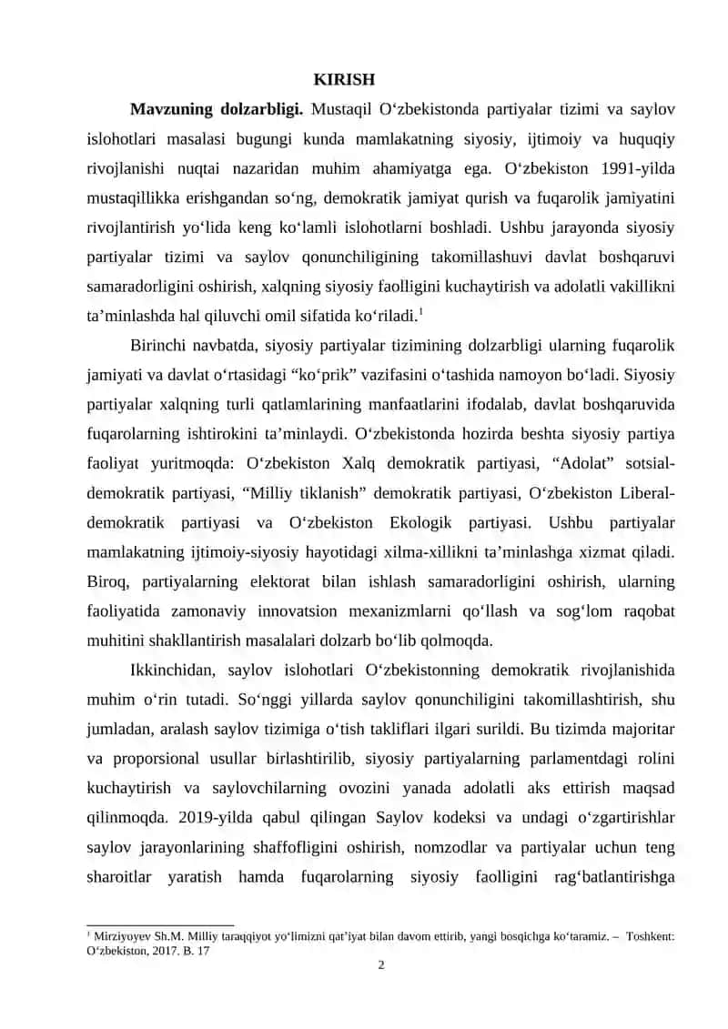 Mustaqil O‘zbekistonda siyosiy partiyalar tizimi va saylov islohotlari 2