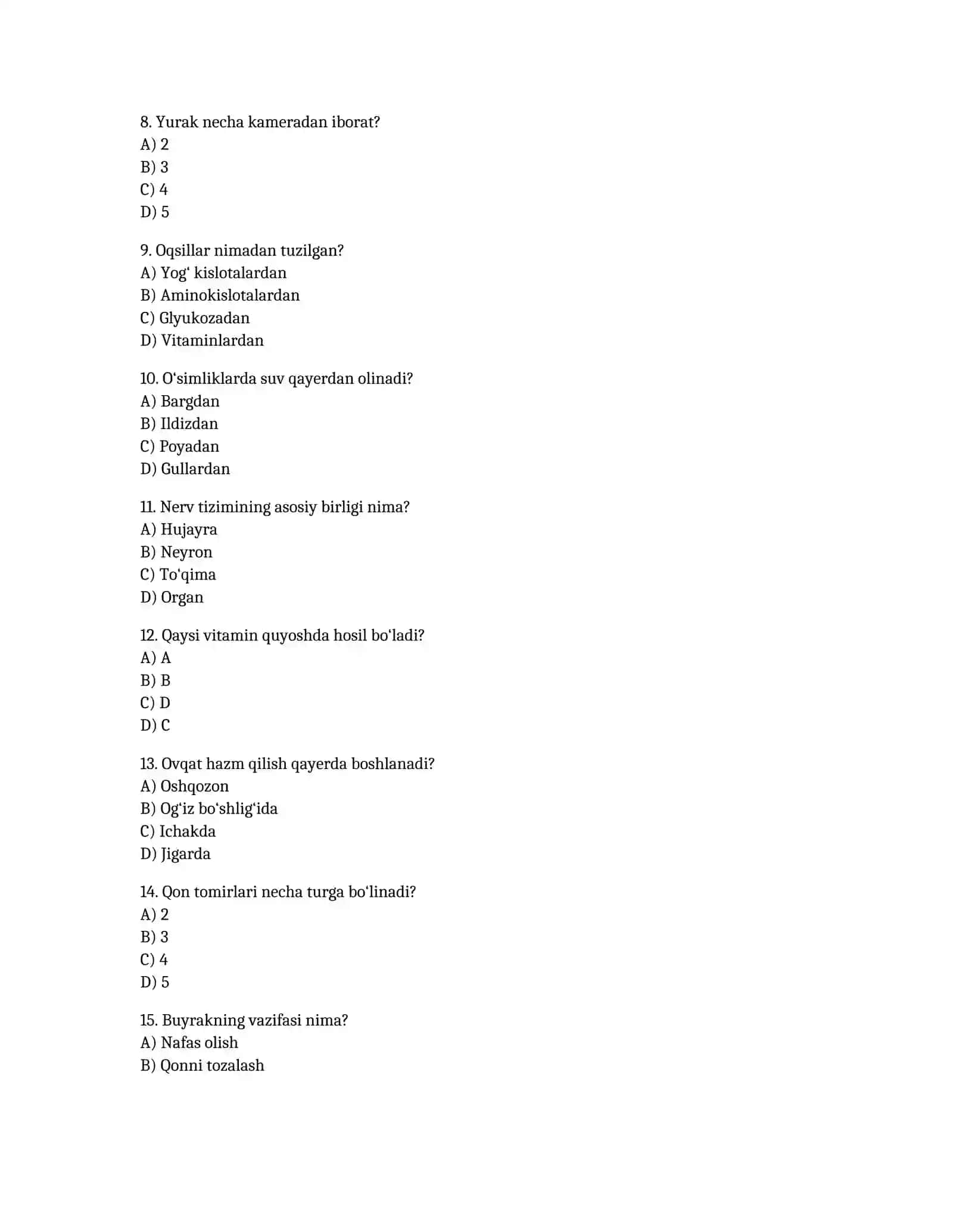 9-sinf Biologiya Testlari 2