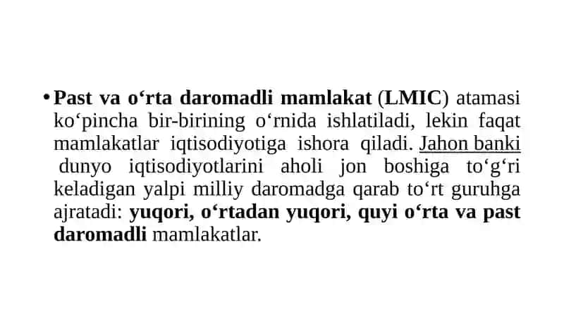 Rivojlanayotgan mamlakatlar – xalqaro iqtisodiy munosabatlar tizimida 2