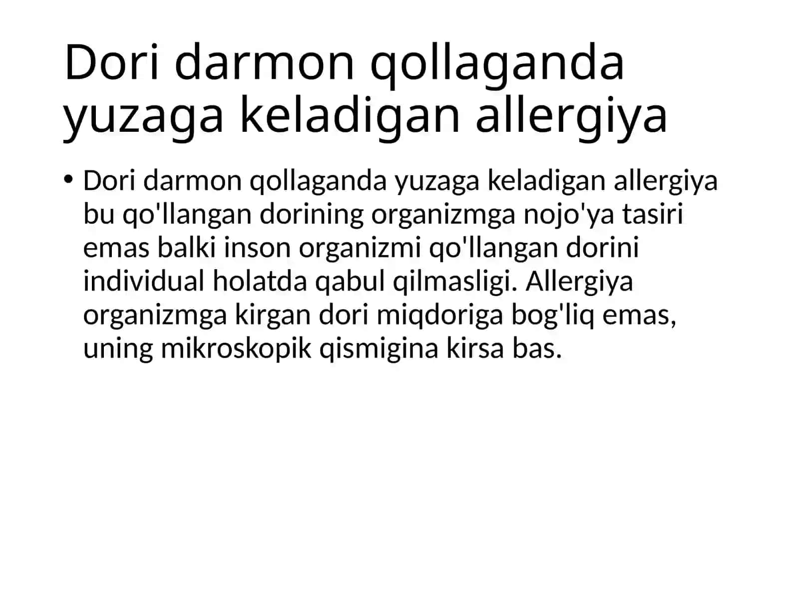 Dori-darmon allergiyasida bolalar og'iz bo'shlig'i shilliq qavatida dio'zgarishlar, klinik belgilari, tashxisi, davosi 2