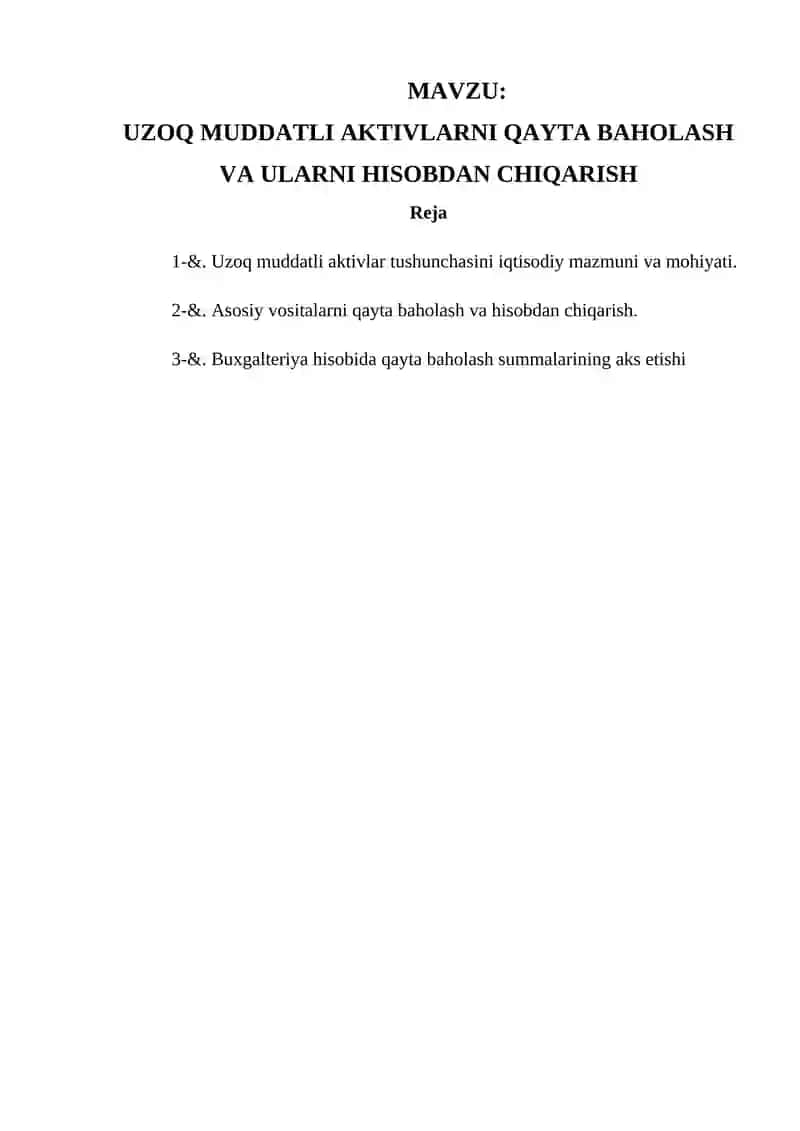 Uzoq Muddatli Aktivlarni Qayta Baholash va Ular Ath Hisobdan Chiqarish 2
