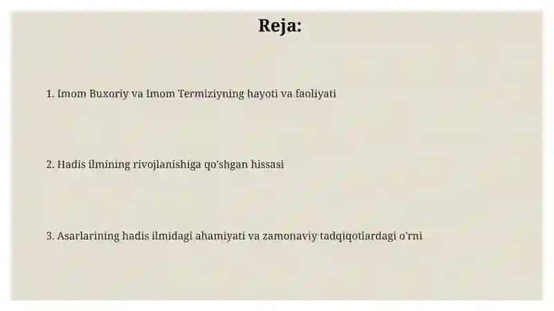 Imom buxoriy imom termiziy hadis ilmga qoshgan taxlili 2