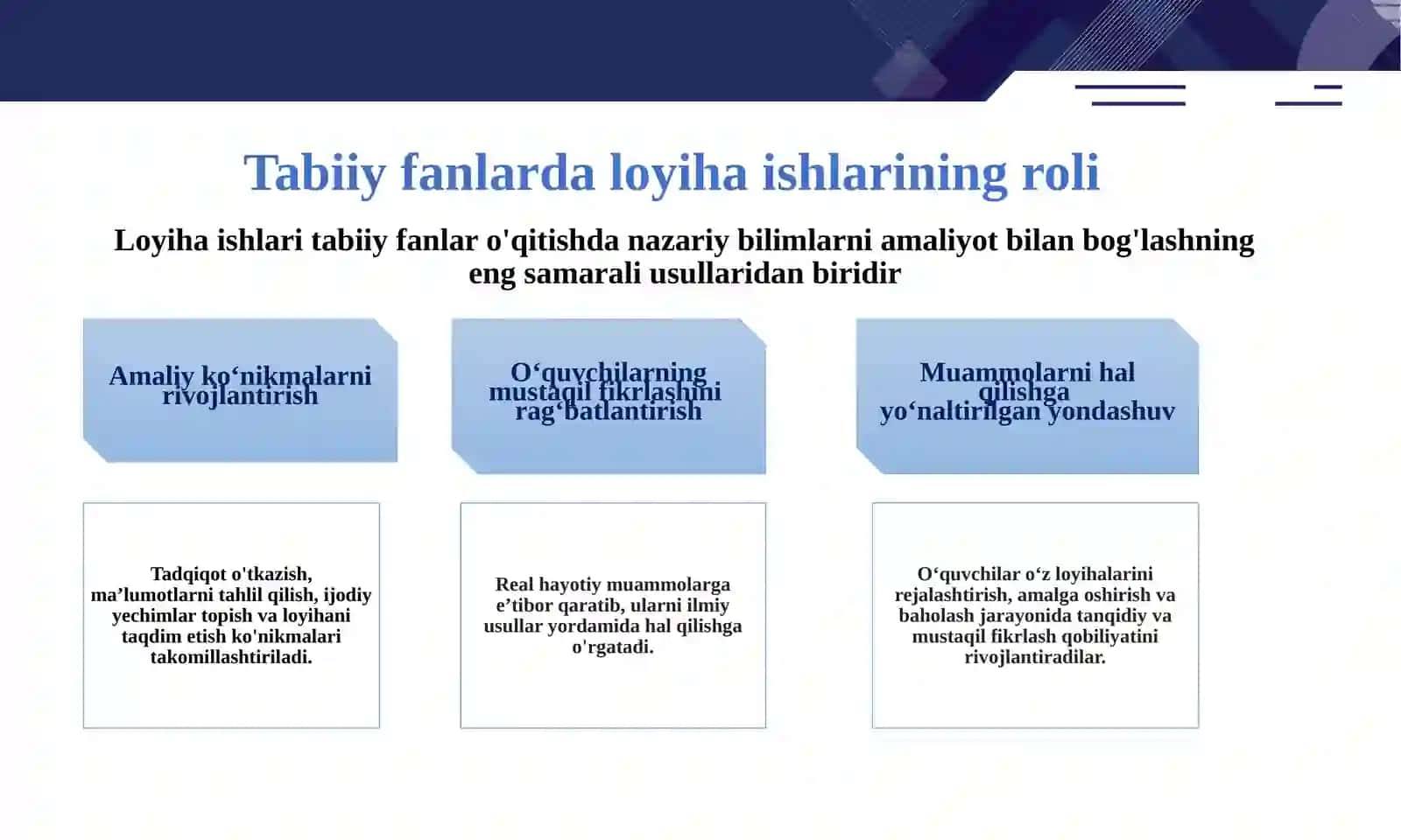 Barqaror rivojlanish ta’limi asosida tabiiy fanlarda loyiha ishlarini tashkil etish 2