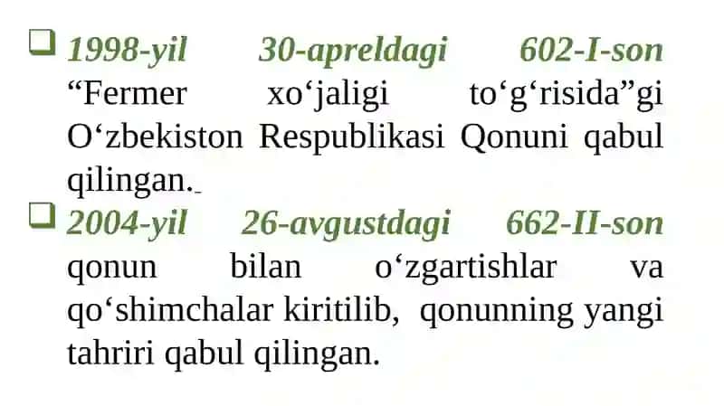 Fermer xo‘jaliklarining huquqiy holati 2