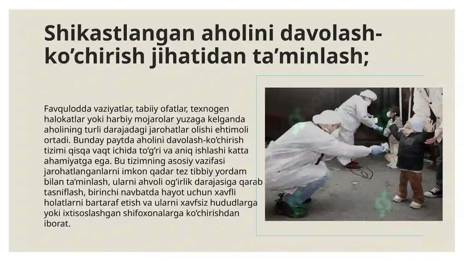 Shikastlangan aholini davolash-ko’chirish jihatidan ta’minlash 2