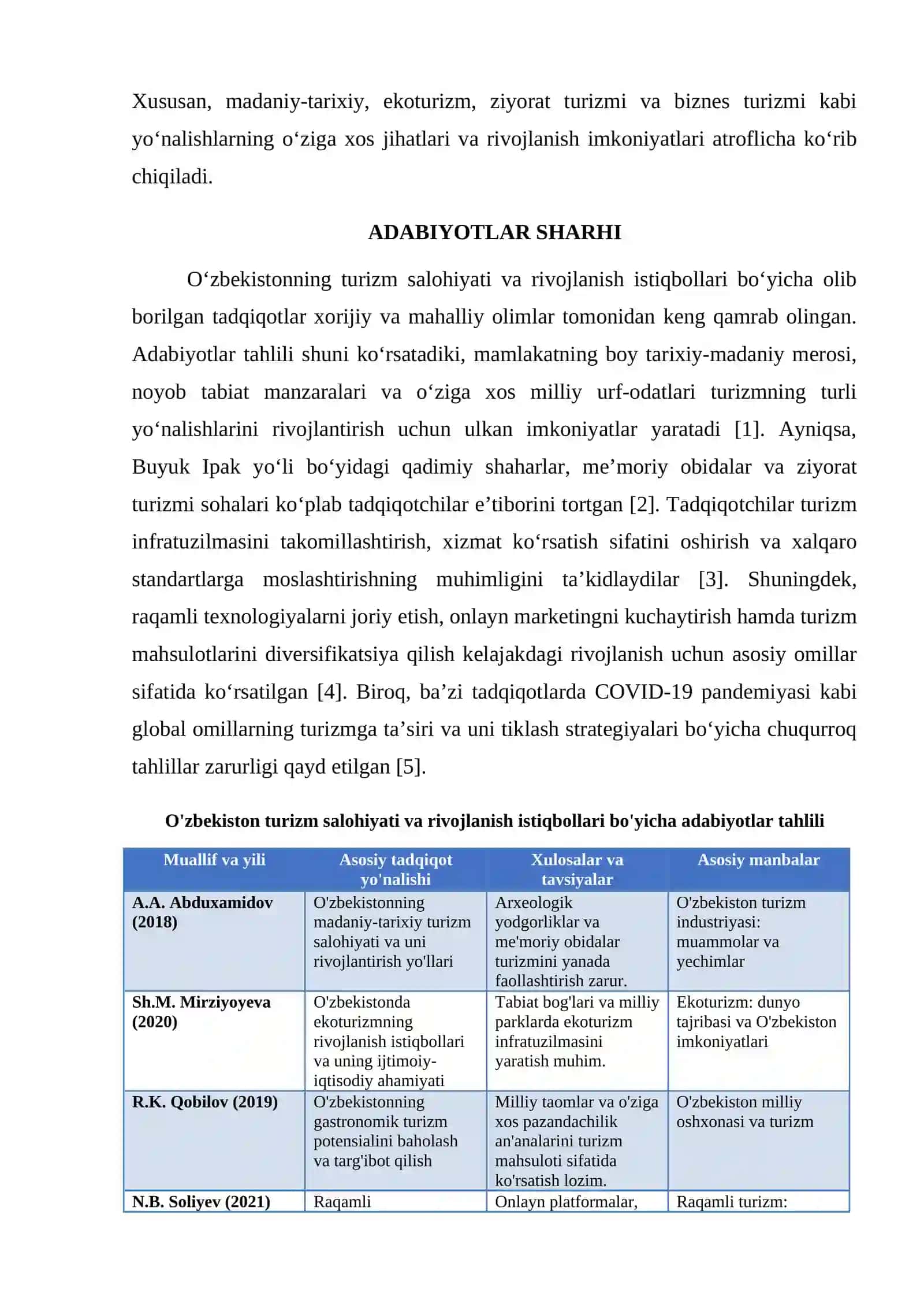 O'ZBEKISTON TURIZM SALOHIYATI VA RIVOJLANISH ISTIQBOLLARI 2