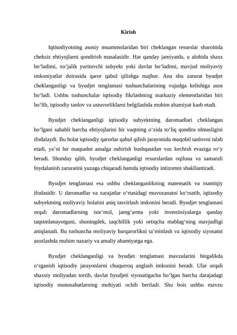 Byudjet cheklanganligi va byudjet tenglamasi 2