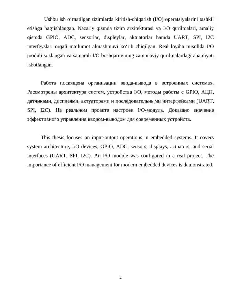 O‘RNATILGAN TIZIMLARDA AXBOROTLARNI KIRITISH-CHIQARISH USULLARI. 2