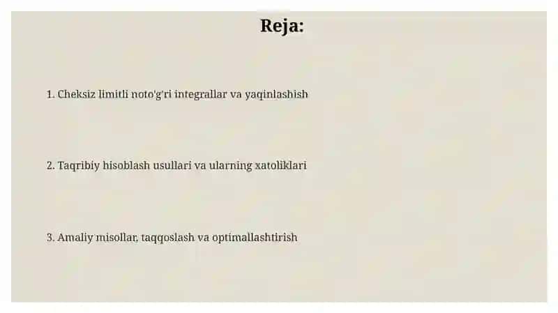 Chegarasi cheksiz xosmas integrallarni taqribiy hisoblash 2