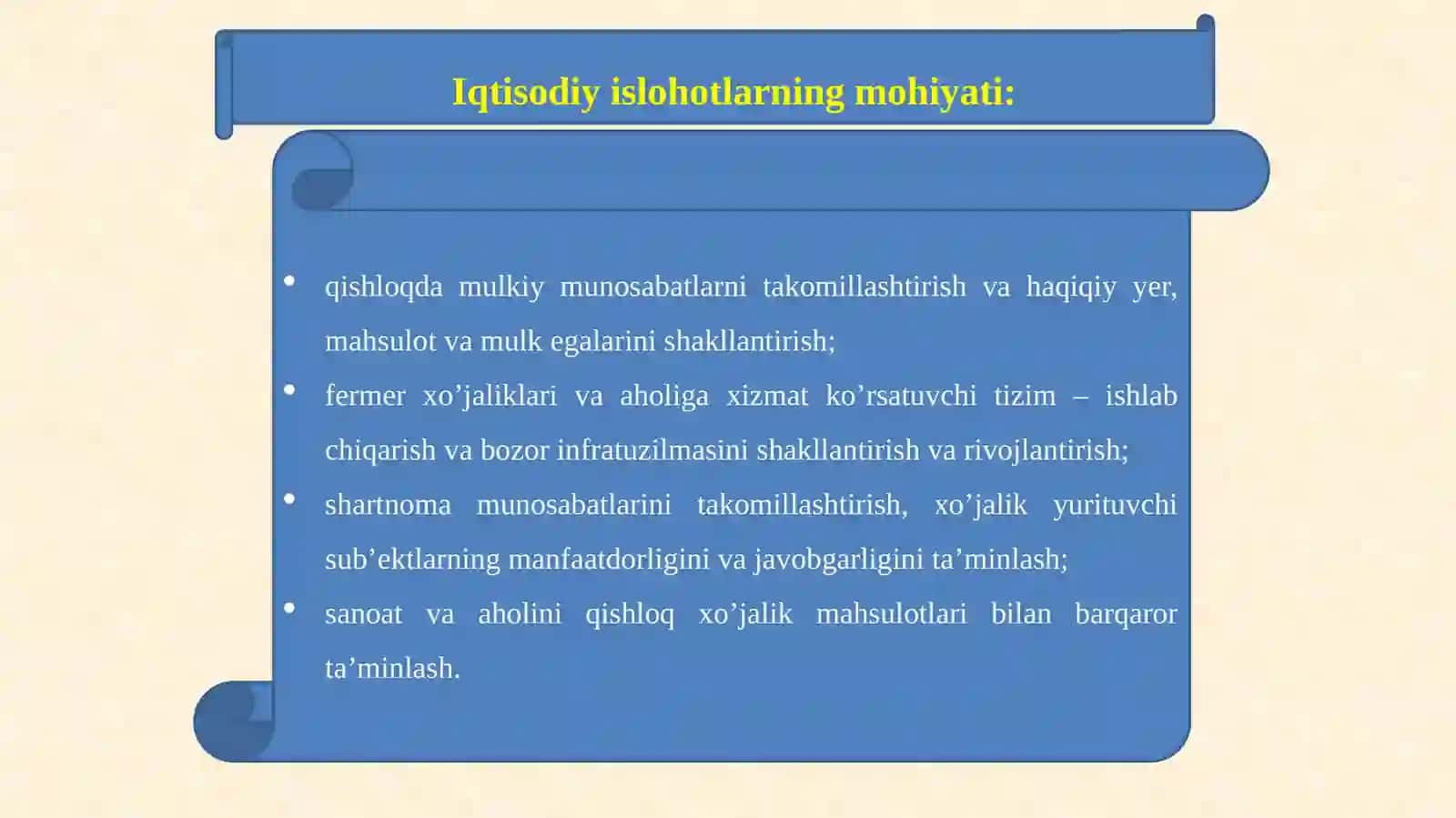 O’zbekistonda agrar islohotlarning mohiyati, bosqichlari va asosiy yo’nalishlari 2
