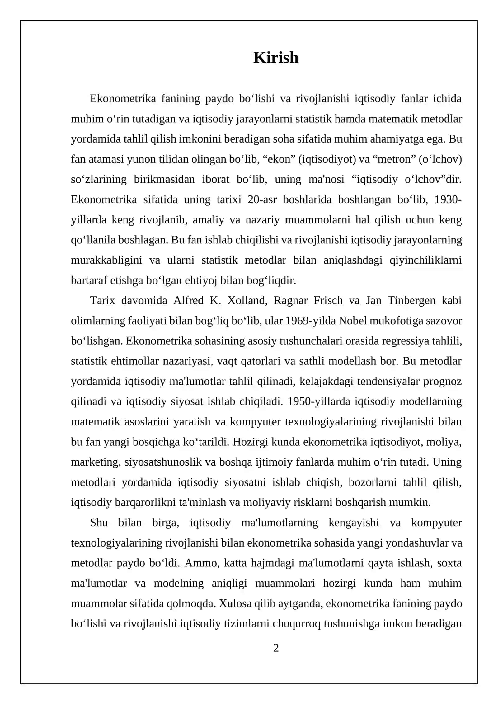 EKONOMETRIKA FANINING PAYDO BOLISHI VA RIVOJLANISHI 2