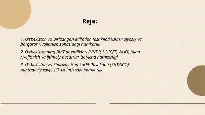 O‘zbekistonning xalqaro tashkilotlar bilan hamkorlik aloqalari 2