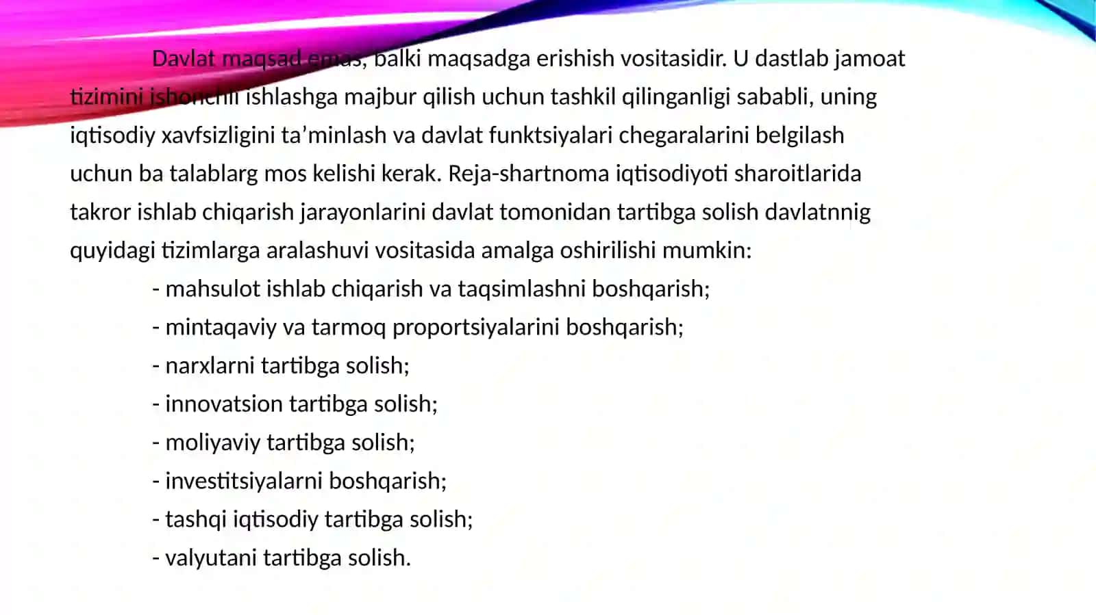 Iqtisodiy xavfsizlikni taminlashda davlatni tartibga soluvchi vazifalari. 2