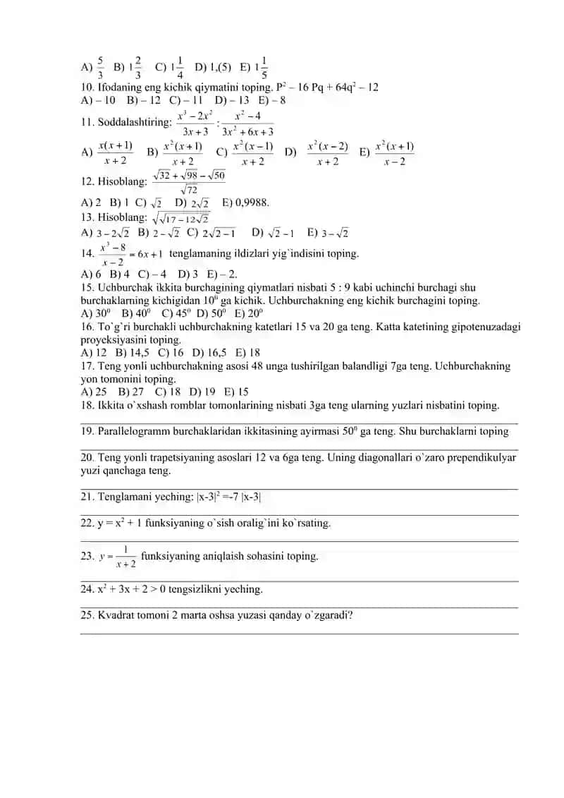 Matematikadan Olimpiada savollari 2