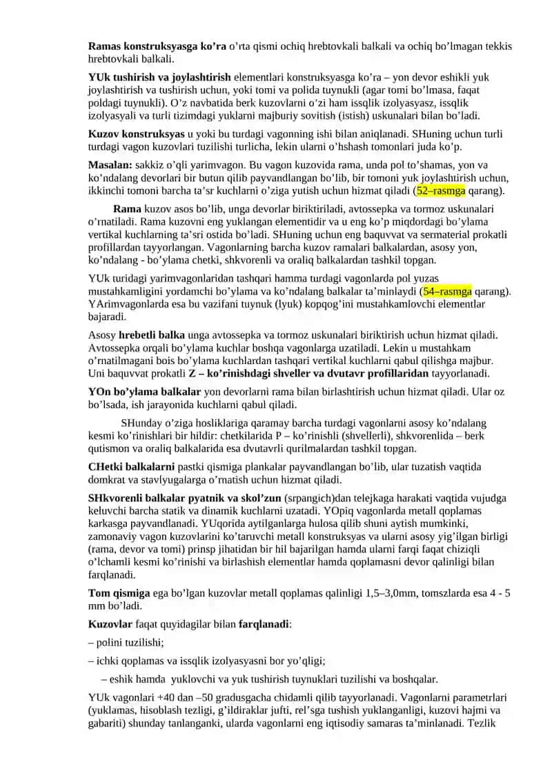 Yuk vagonlarning vazifasi va klassifikasiyasi 2
