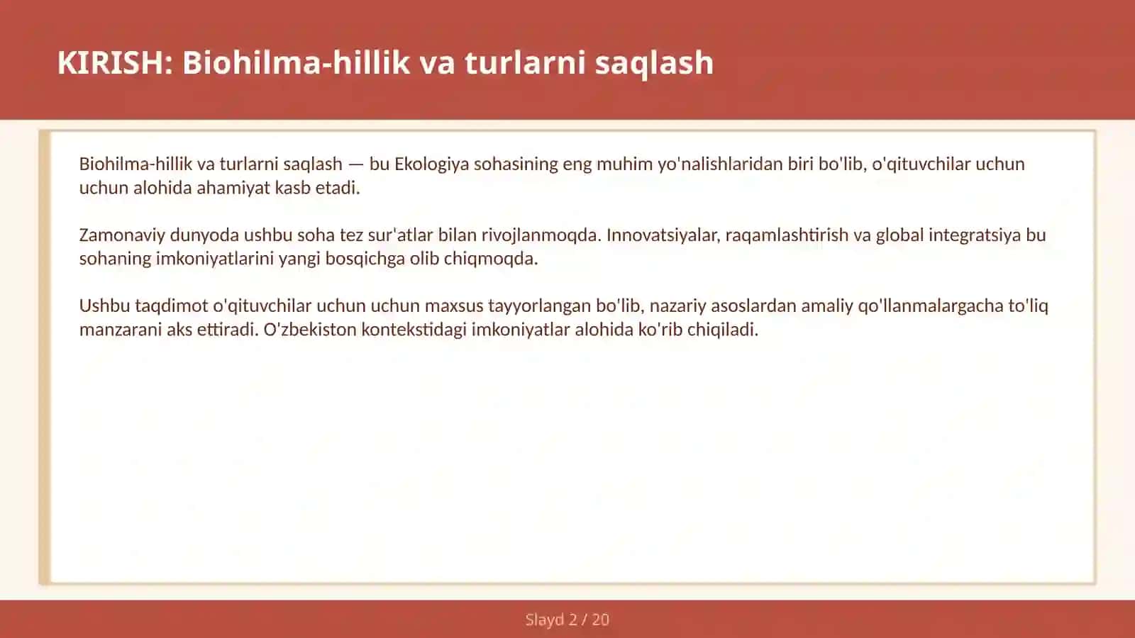 Biohilma-hillik va turlarni saqlash 2
