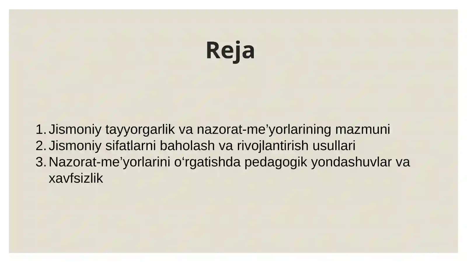 Jismoniy tayyorgarlik bo'yicha nazorat-meyorlarini o'rgatish 2