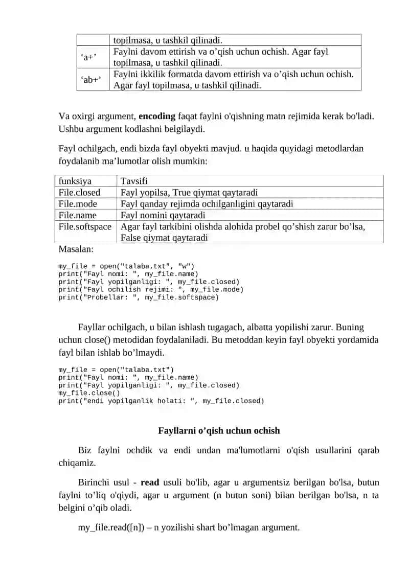 Python tilida fayllar bilan ishlash 2