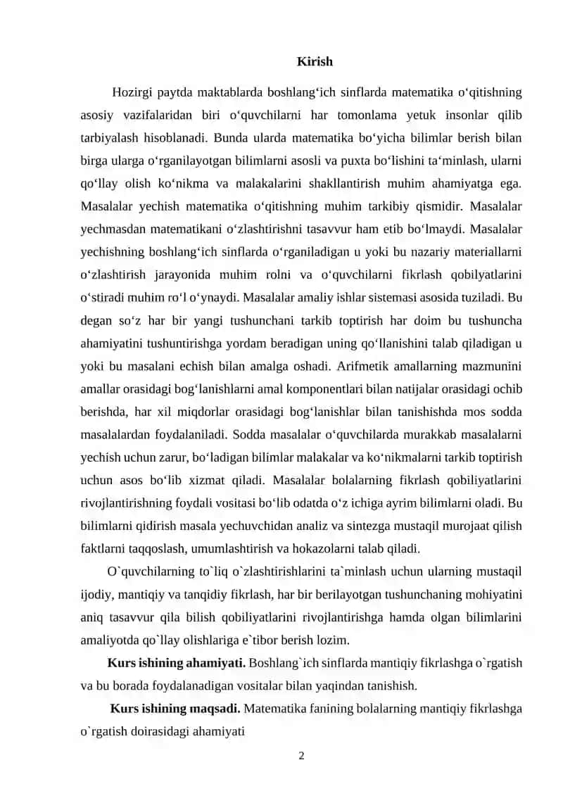 Boshlang'ich sinflar uchun matematika masalalarni o'rgatish 2