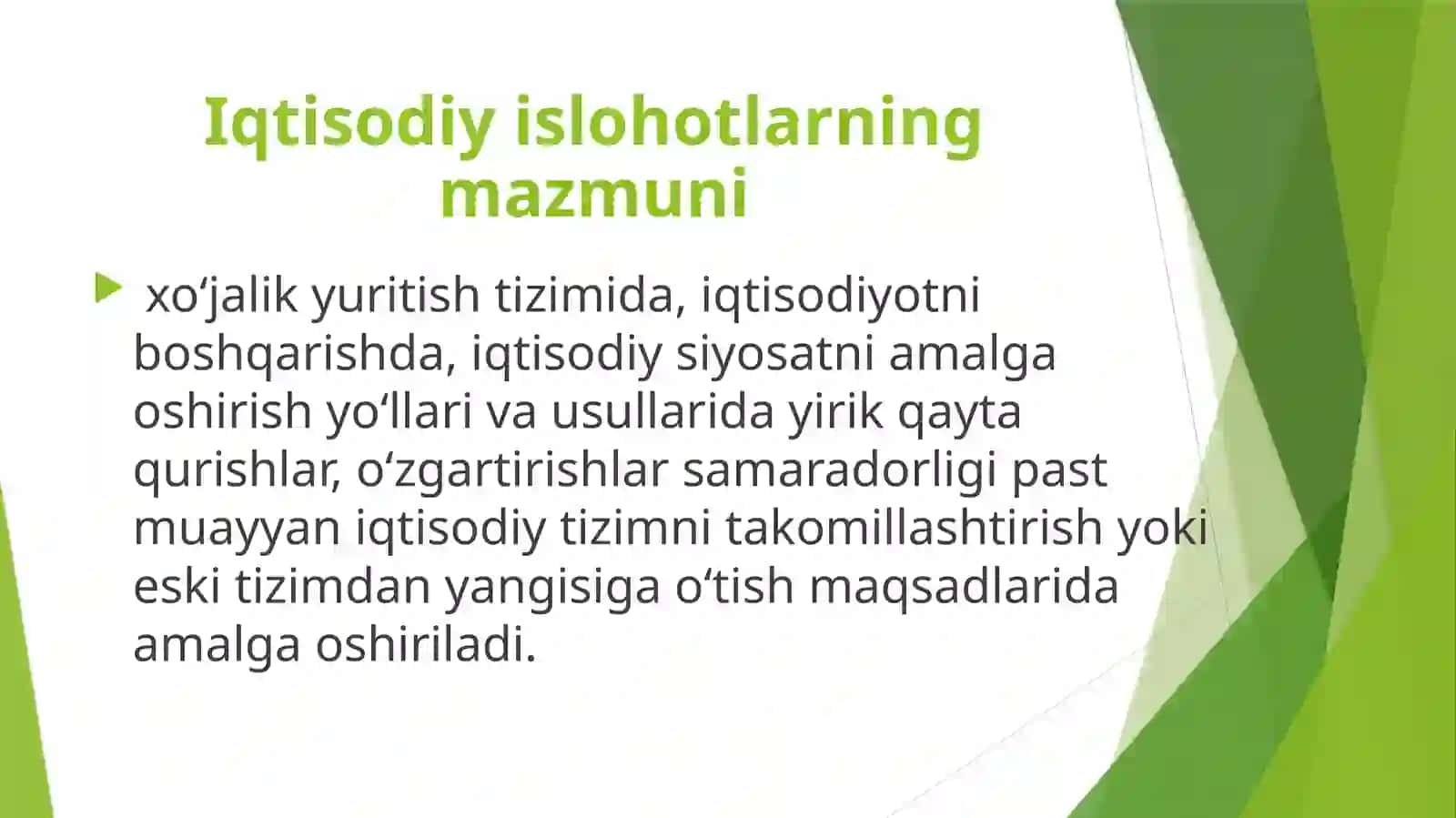 O'zbekiston iqtisodiy islohotlarning bosqichlari, asosiy axborotlar va vazifalari 2