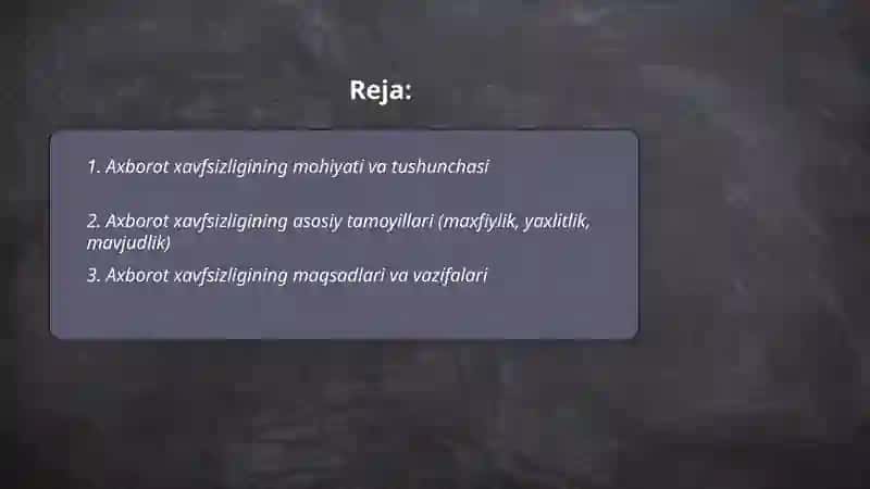 Axborot xavfsizligi tushunchasi 2