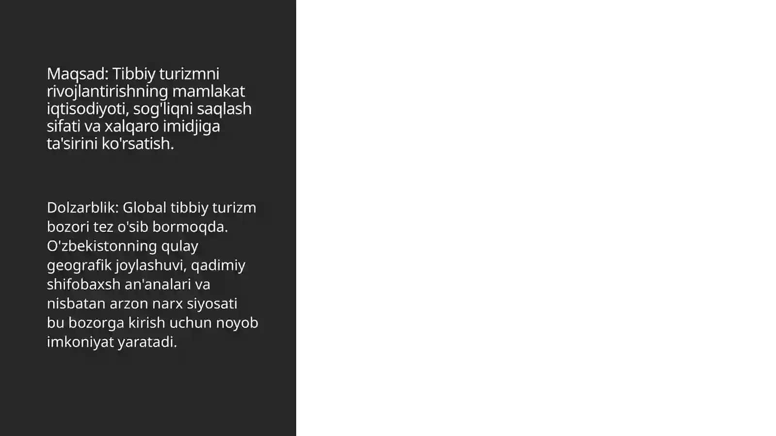 O’zbekistonda tibbiy turizmni rivojlantirish maqsadlari 2