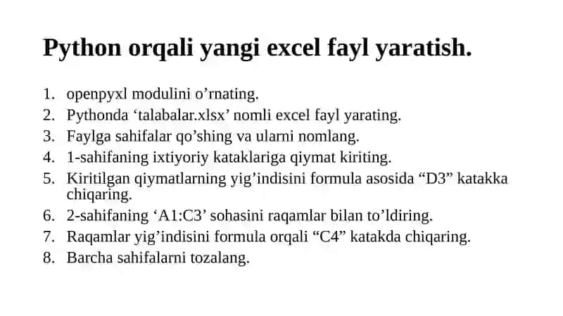Pythonda Excel fayllari bilanishlash 2