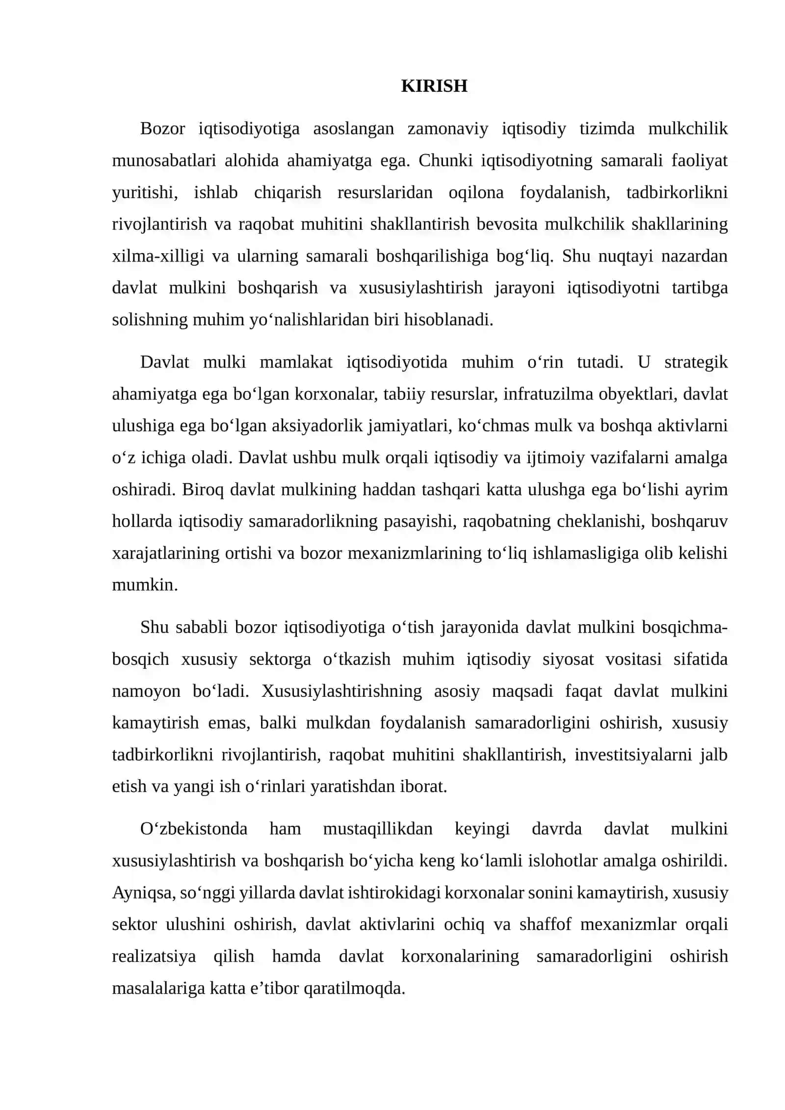DAVLAT MULKINI XUSUSIYLASHTIRISH VA BOSHQARISH — IQTISODIYOTNI TARTIBGA SOLISH VOSITASI SIFATIDA 2