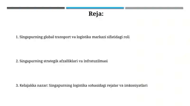 Singapurning global transport va logistika markazi sifatidagi roli 2