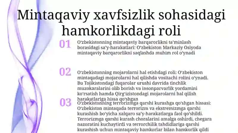 O'Zbekistonni Markaziy Osiyoda Tinchlik Va Barqarorlikni Ta'Minlashdagi O'Rni 2