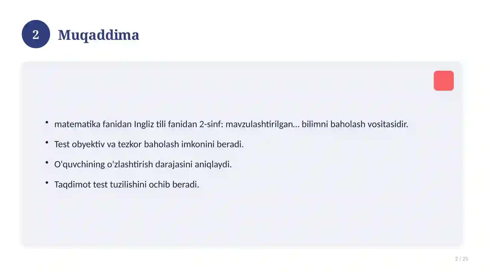Ingliz tili fanidan 2-sinf: mavzulashtirilgan nazorat ishi va tahlil 2