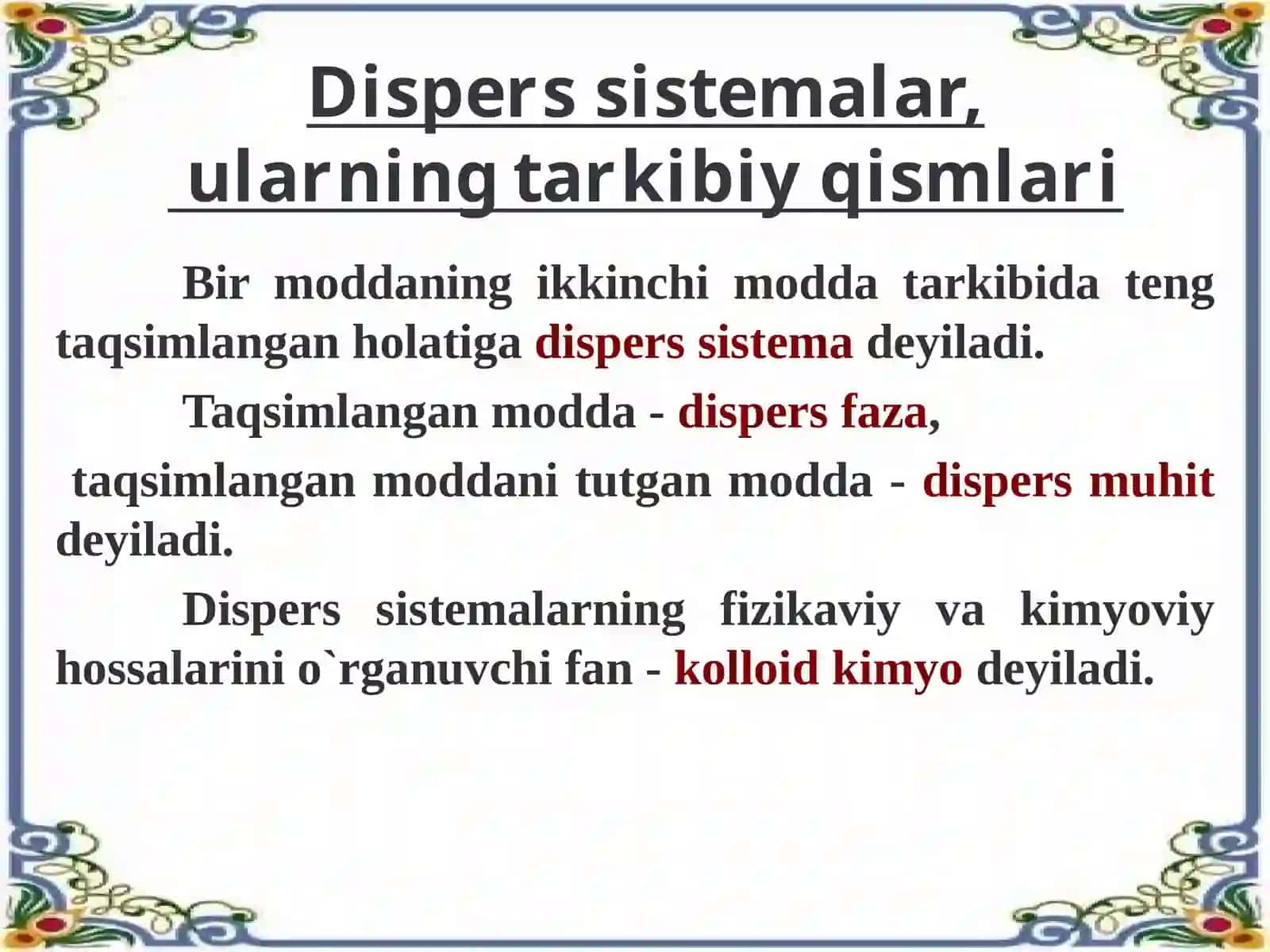 Dagʻal dispers sistemalarining hossalari va ularning tibbiyot va farmakologiyada ishlatilishi 2