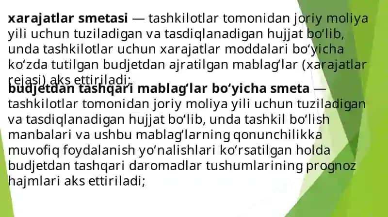 Moliyaviy hujjat-xarajatlar smetasini ishlab chiqish 2